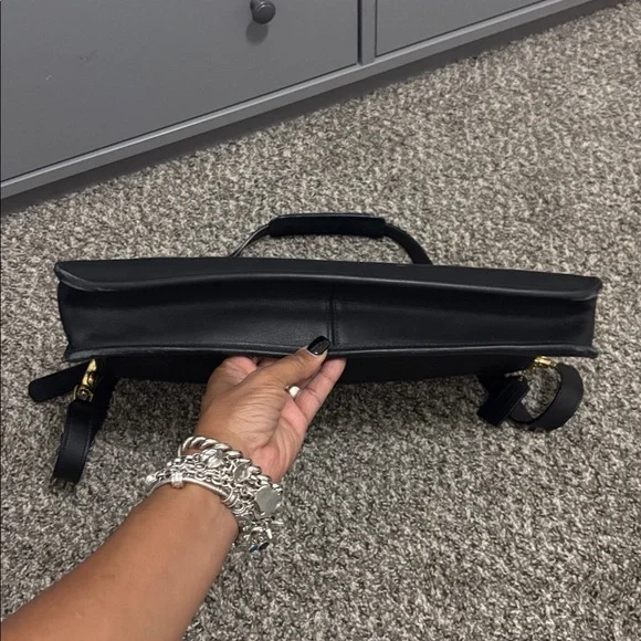 Coach vintage black leather briefcase messenger bag crossbody Y2K marks boho 90s - Picture 4 of 11